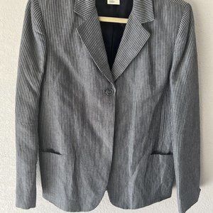 Harve Bernard Blazer Womens 10 Gray&white Pinstripe Linen Rayon Blazer
